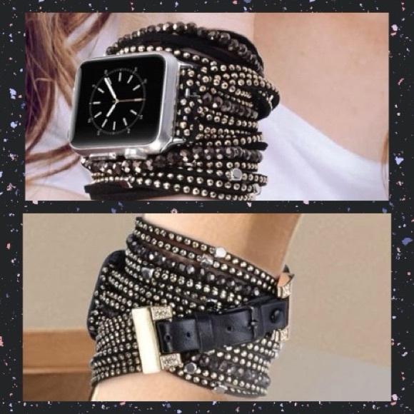 IWatch Multilayer Posh Suede Leather Wrap Band Inlaid With Gold Rivets By V-MORO - Picture 2 of 4